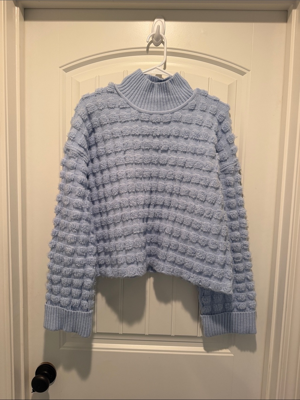 entro Powder Blue Textured Mock Neck Sweater